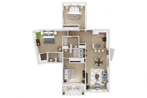 Floor plan for 3 beds, 3 baths, 1363 sqft